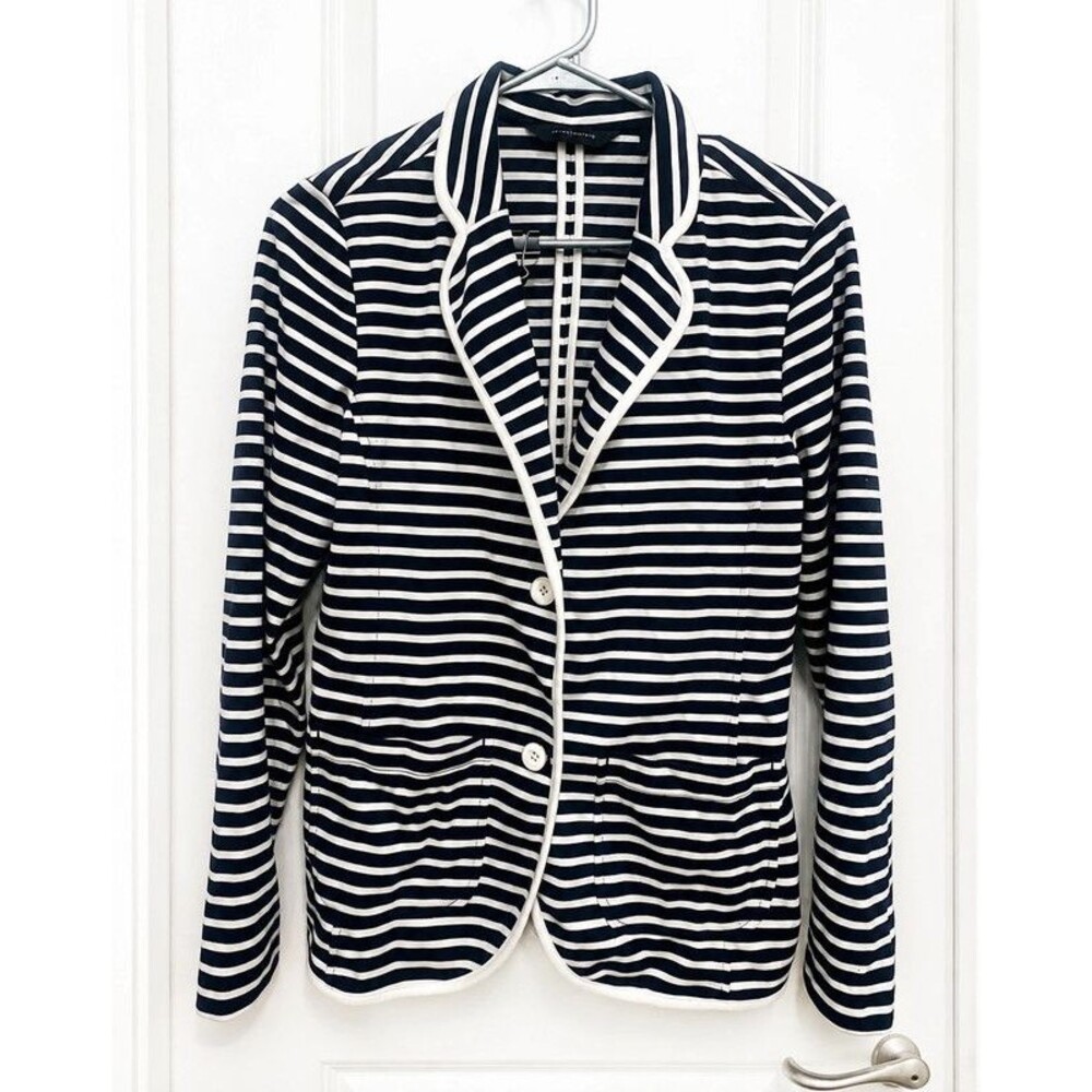 Investments Womenâs Size 8 Navy White Striped Knit Blazer